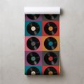 TAPETE RETRO VINYLPLATTEN AUF BUNTEM HINTERGRUND - MUSIK FOTOTAPETEN - TAPETEN