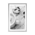 POSTER WITH MOUNT MORNING COFFEE IN BLACK AND WHITE - BLACK AND WHITE - POSTERS