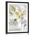 POSTER WITH MOUNT WHITE LILY ON AN INTERESTING BACKGROUND - FLOWERS - POSTERS