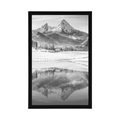 POSTER SNOWY LANDSCAPE IN THE ALPS IN BLACK AND WHITE - BLACK AND WHITE - POSTERS