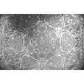 CANVAS PRINT INDIAN MANDALA WITH A GALACTIC BACKGROUND IN BLACK AND WHITE - BLACK AND WHITE PICTURES - PICTURES