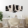 TABLEAU EN 5 PARTIES – LIGNES NOIRES ABSTRAITES - IMAGES FORMES ABSTRAITES - TABLEAUX