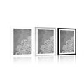 POSTER WITH MOUNT ELEMENTS OF A FLORAL MANDALA IN BLACK AND WHITE - FENG SHUI - POSTERS