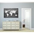 CANVAS PRINT BLACK AND WHITE WORLD MAP WITH A WOODEN BACKGROUND - PICTURES OF MAPS - PICTURES