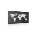 CANVAS PRINT WORLD MAP ON WOOD IN BLACK AND WHITE - PICTURES OF MAPS - PICTURES