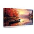 CANVAS PRINT A BOAT IN A CALM SUNRISE - PICTURES LAKES - PICTURES