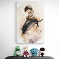 CANVAS PRINT DREAMY BOY WITH A DOLPHIN - DREAMY LITTLE ANIMALS - PICTURES