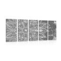 5-PIECE CANVAS PRINT TEXTURE MANDALA IN BLACK AND WHITE - BLACK AND WHITE PICTURES - PICTURES