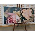 CANVAS PRINT ROSE AND A HEART IN VINTAGE DESIGN - VINTAGE AND RETRO PICTURES - PICTURES