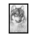 POSTER WOLF IN A SNOWY LANDSCAPE IN A BLACK AND WHITE LANDSCAPE - BLACK AND WHITE - POSTERS