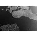DECORATIVE PINBOARD NIGHT BLACK AND WHITE MAP OF THE WORLD - PICTURES ON CORK - PICTURES