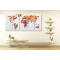 5-PIECE CANVAS PRINT POLYGONAL MAP OF THE WORLD IN SHADES OF ORANGE - PICTURES OF MAPS - PICTURES