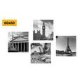 CANVAS PRINT SET HISTORICAL MONUMENTS IN BLACK AND WHITE - SET OF PICTURES - PICTURES