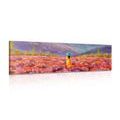 CANVAS PRINT GIRL IN A YELLOW DRESS IN A LAVENDER FIELD - PICTURES OF NATURE AND LANDSCAPE - PICTURES