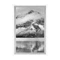 POSTER LAKE NEAR A MAGNIFICENT MOUNTAIN IN BLACK AND WHITE - BLACK AND WHITE - POSTERS