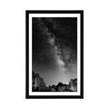 POSTER WITH MOUNT STARRY SKY ABOVE THE ROCKS IN BLACK AND WHITE - BLACK AND WHITE - POSTERS