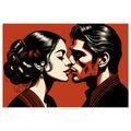 WANDBILD LEIDENSCHAFTLICHER KUSS IN ROT - BILDER MIT LIEBESMOTIVEN - BILDER