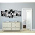 IMPRESSION SUR TOILE EN 5 PARTIES COCOTIERS SUR UNE PLAGE EN NOIR ET BLANC - IMPRESSIONS SUR TOILE NOIR ET BLANC - IMPRESSION SUR TOILE