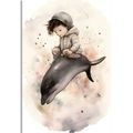 CANVAS PRINT DREAMY BOY WITH A DOLPHIN - DREAMY LITTLE ANIMALS - PICTURES