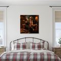QUADRO SU TELA – ELEGANTE SCHELETRO ACCANTO AL CAMINO - QUADRI HALLOWEEN E HORROR - STAMPE E QUADRI