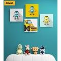 CANVAS PRINT SET ROBOTS WITH A YELLOW CAR - SET OF PICTURES - PICTURES