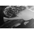 CANVAS PRINT ROSE IN A WATERING CAN IN BLACK AND WHITE - BLACK AND WHITE PICTURES - PICTURES