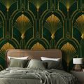 FOTÓTAPÉTA ARANY ART DECO LEGYEZŐK ZÖLD ALAPON - MINTÁS TAPÉTÁK - TAPÉTÁK