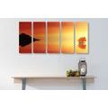 5-TEILIGES WANDBILD ORANGES SEGELSCHIFF - BILDER VON NATUR UND LANDSCHAFT - BILDER