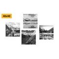 CANVAS PRINT SET CHARMING MOUNTAIN LANDSCAPES IN BLACK AND WHITE - SET OF PICTURES - PICTURES