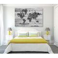 CANVAS PRINT BLACK AND WHITE MAP ON A WOODEN BASE - PICTURES OF MAPS - PICTURES