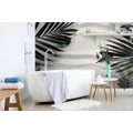 WALL MURAL BLACK AND WHITE SEASHELLS UNDER PALM LEAVES - BLACK AND WHITE WALLPAPERS - WALLPAPERS