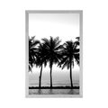 POSTER SUNSET OVER PALM TREES IN BLACK AND WHITE - BLACK AND WHITE - POSTERS