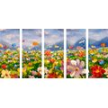 5-PIECE CANVAS PRINT OIL PAINTING OF WILD FLOWERS - PICTURES OF NATURE AND LANDSCAPE - PICTURES