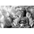 SELF ADHESIVE WALL MURAL PEACEFUL BLACK AND WHITE BUDDHA - SELF-ADHESIVE WALLPAPERS - WALLPAPERS