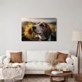 WANDBILD HUND UND SONNENBLUMEN IM FELD - BILDER VON HUNDEN - BILDER
