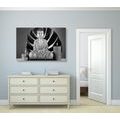 CANVAS PRINT BUDDHA WITH A RELAXING STILL LIFE IN BLACK AND WHITE - BLACK AND WHITE PICTURES - PICTURES