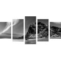 5-TEILIGES WANDBILD POLARLICHT IM NORWEGEN IN SCHWARZ-WEISS - SCHWARZ-WEISSE BILDER - BILDER