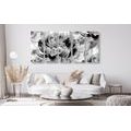 IMPRESSION SUR TOILE EN 5 PARTIES PIVOINES EN NOIR ET BLANC - IMPRESSIONS SUR TOILE NOIR ET BLANC - IMPRESSION SUR TOILE