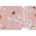 SELF ADHESIVE WALLPAPER BIRDS IN A DENSE FOREST WITH A PINK BACKGROUND - SELF-ADHESIVE WALLPAPERS - WALLPAPERS