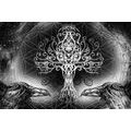 CANVAS PRINT RAVENS AND THE TREE OF LIFE IN BLACK AND WHITE - BLACK AND WHITE PICTURES - PICTURES