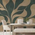 ZELFKLEVEND FOTOBEHANG ABSTRACTE BEIGE BLADEREN IN GROEN - FOTOBEHANG ABSTRACT - FOTOBEHANG
