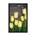 POSTER YELLOW TULIPS ON A WOODEN BACKGROUND - FLOWERS - POSTERS