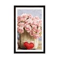 POSTER WITH MOUNT BOUQUET OF PINK CARNATIONS IN A BASKET - VASES - POSTERS