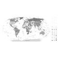 DECORATIVE PINBOARD DETAILED MAP OF THE WORLD IN BLACK AND WHITE - PICTURES ON CORK - PICTURES