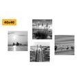 CANVAS PRINT SET SEA AND A BEACH IN BLACK AND WHITE - SET OF PICTURES - PICTURES