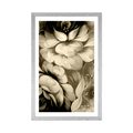 POSTER MIT PASSEPARTOUT IMPRESSIONISTISCHE WELT DER BLUMEN IN SEPIA - SCHWARZ-WEISS - POSTER