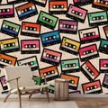 TAPETE RETRO BUNTE KASSETTEN - MUSIK FOTOTAPETEN - TAPETEN
