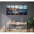 5-PIECE CANVAS PRINT SUNSET OVER THE LAKE - PICTURES OF NATURE AND LANDSCAPE - PICTURES