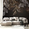 ZELFKLEVEND FOTOBEHANG ELEGANTE GOUDEN BLADEREN OP DONKERE ACHTERGROND - FOTOBEHANG BLADEREN - FOTOBEHANG