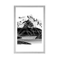 AFFICHE AVEC MONTURE BEAU PAYSAGE DE MONTAGNE EN NOIR ET BLANC - NOIR ET BLANC - AFFICHES